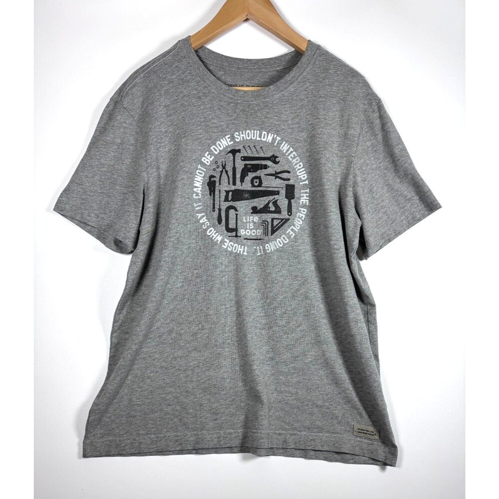 Life is Good T Shirt Mens Medium Gray Tools Graphic Print Casual Lifestyle